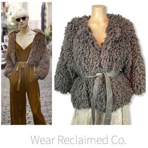 Faux Mongolian Fur Belted Jacket